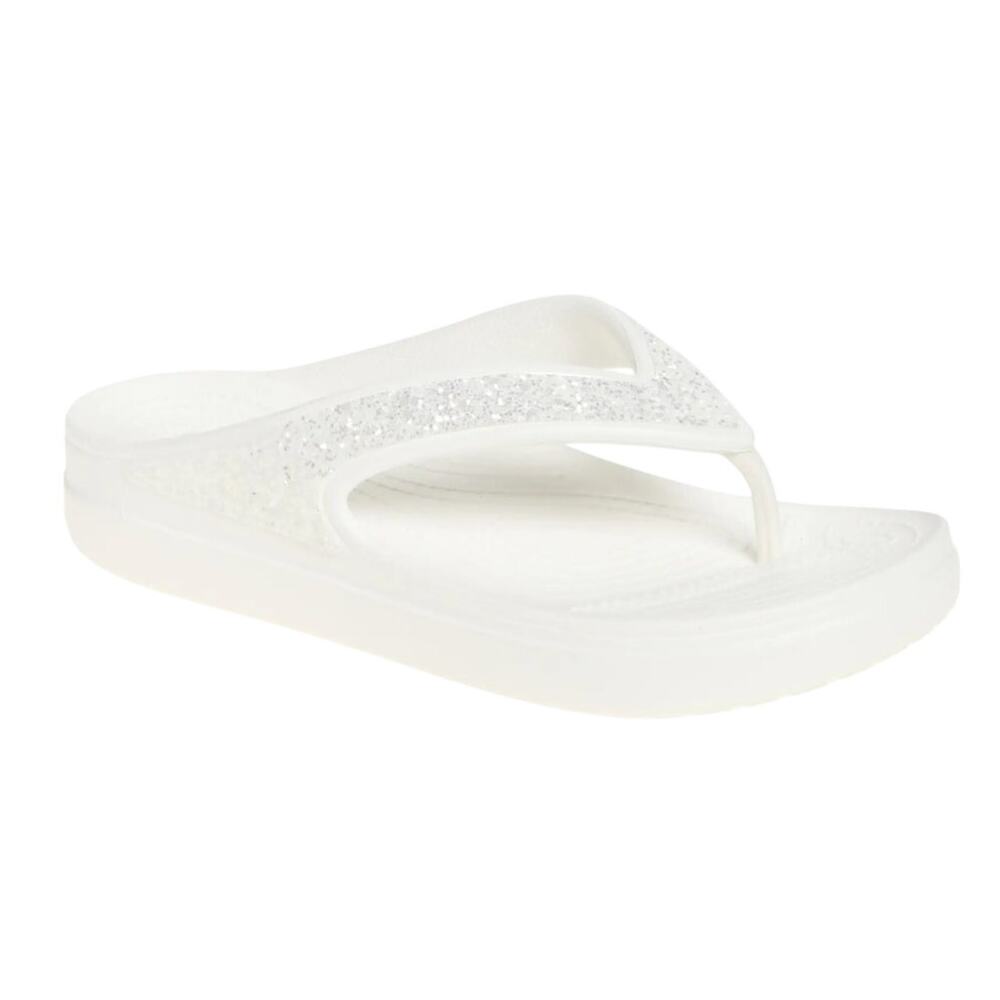 Crocs Sloane White Glitter Wedge Flip Flop Sandals size 7 women NWT